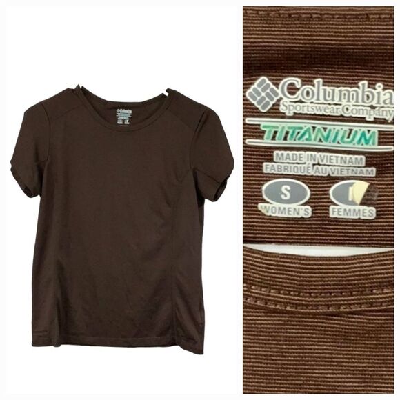 Columbia Tops - Columbia Women's Titanium Active T-Shirt Brown Omni-Dry Mountain Tech Jersey Tee